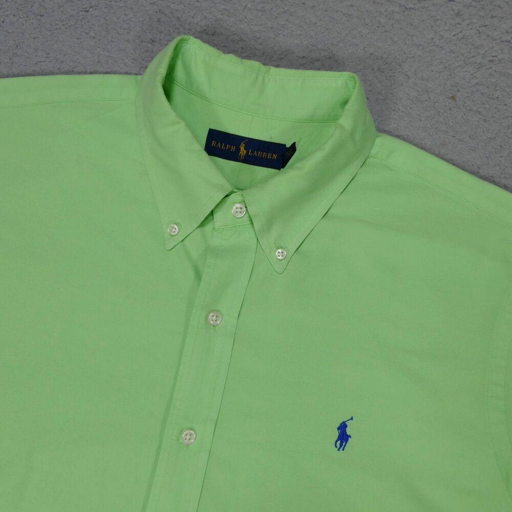 Polo Ralph Lauren Shirt Mens XL Green Solid Button Down Short Sleeve
